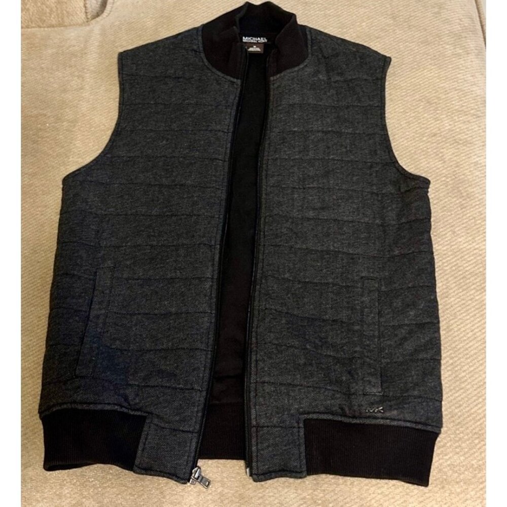 Michael Kors Charcoal Gray And Black Womens Full Zipped Lined Vest Size Large